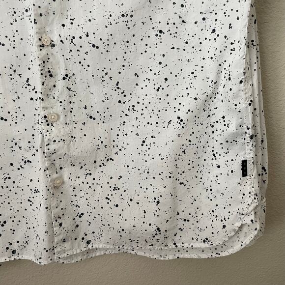 John Varvatos Shirt Mens XL White Black Paint Splatter Cotton Grunge Star USA - Picture 6 of 12
